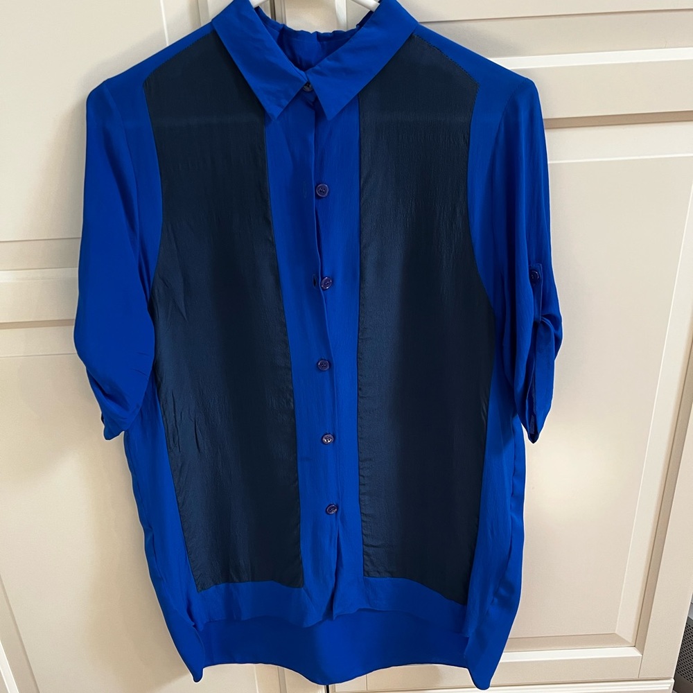 Celine Blue Silk Contrast Panel Blouse